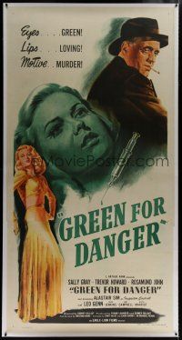 7b228 GREEN FOR DANGER linen 3sh '47 Sally Gray has loving lips, green eyes, but plans murder!