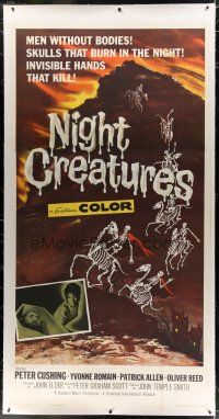 7b243 NIGHT CREATURES linen 3sh '62 Hammer, great horror art of skeletons riding skeleton horses!