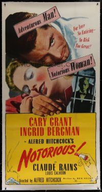 7b245 NOTORIOUS linen 3sh R54 Cary Grant, Ingrid Bergman, Claude Rains, Alfred Hitchcock classic!