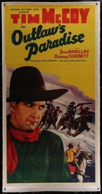 7b246 OUTLAWS' PARADISE linen 3sh '39 great close up of tough cowboy Tim McCoy + western artwork!