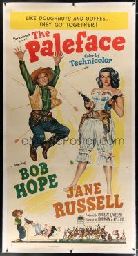7b247 PALEFACE linen 3sh '48 great art of Bob Hope & sexy Jane Russell with two pistols!