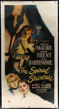 7b267 SPIRAL STAIRCASE linen 3sh '46 art of Dorothy McGuire, George Brent & Ethel Barrymore!