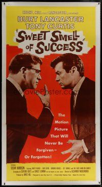 7b270 SWEET SMELL OF SUCCESS linen 3sh '57 Burt Lancaster as Hunsecker, Tony Curtis as Sidney Falco