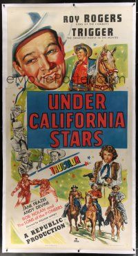7b275 UNDER CALIFORNIA STARS linen 3sh '48 art of Roy Rogers & Trigger, Jane Frazee, Andy Devine!