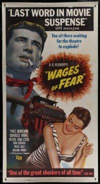 7b276 WAGES OF FEAR linen 3sh '55 Yves Montand, Henri-Georges Clouzot's suspense classic!