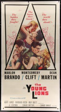 7b279 YOUNG LIONS linen 3sh '58 different art of Nazi Marlon Brando, Dean Martin & Montgomery Clift