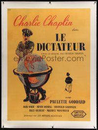 7b281 GREAT DICTATOR linen French commercial REPRO poster '80s Pierre Bouvry art of Charlie Chaplin!