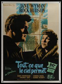 7b168 ALL THAT HEAVEN ALLOWS linen French 1p '62 different Xarrie art of Rock Hudson & Jane Wyman!