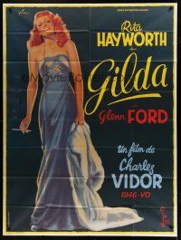 7b086 GILDA French 1p R72 art of sexy Rita Hayworth full-length in sheath dress by Grinsson!