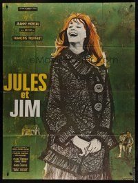 7b088 JULES & JIM French 1p R70s Francois Truffaut's Jules et Jim, Jeanne Moreau, Broutin art!