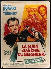 7b181 LEFT HAND OF GOD linen French 1p '55 Grinsson art of priest Humphrey Bogart & Gene Tierney!