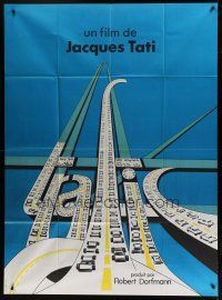 7b101 TRAFFIC French 1p '73 Jacques Tati as Mr. Hulot, cool different title treatment art!