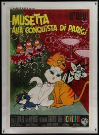 7b142 GAY PURR-EE linen Italian 1p '63 great Rodolfo Gasparri artwork of cartoon cats!