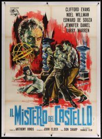 7b145 KISS OF THE VAMPIRE linen Italian 1p '63 Hammer, different horror art of man held by monsters