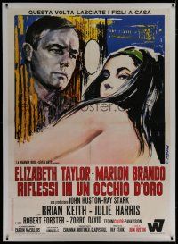7b154 REFLECTIONS IN A GOLDEN EYE linen Italian 1p '67 different Brini art of Liz Taylor & Brando!