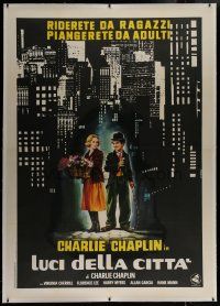 7b121 CITY LIGHTS linen Italian 2p R70s different art of Charlie Chaplin & Cherrill by Casaro!