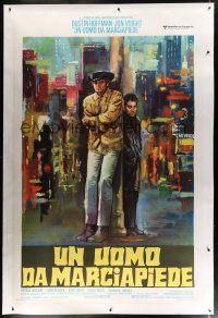 7b125 MIDNIGHT COWBOY linen Italian 2p R80 art of Dustin Hoffman & Jon Voight, Schlesinger classic!