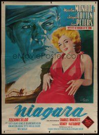 7b007 NIAGARA Italian 2p R60 great different Maro art of sexy Marilyn Monroe & Joseph Cotten!