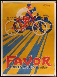 7b161 FAVOR CYCLES & MOTOS DE GRAND LUXE linen 45x61 French advertising poster '27 Pruniere art!