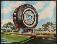 7b103 U.S. ROYAL TIRES linen 34x44 advertising poster '64 Cohen art of World's Fair Ferris wheel!