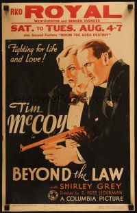 7b052 BEYOND THE LAW WC '34 cool art of detective Tim McCoy with Tommy Gun & Shirley Grey!