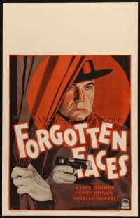 7b056 FORGOTTEN FACES WC '28 cool artwork of Clive Brook with gun behind curtain!