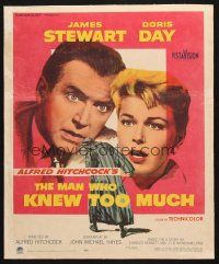 7b061 MAN WHO KNEW TOO MUCH linen WC '56 James Stewart & Doris Day, directed by Alfred Hitchcock!