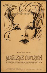 7b062 MARLENE DIETRICH stage play WC '67 wonderful artwork of the famous actress, Broadway!