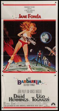 7c252 BARBARELLA 3sh '68 sexiest sci-fi art of Jane Fonda by Robert McGinnis, Roger Vadim!