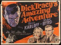 7c109 DICK TRACY MEETS GRUESOME British quad '47 different art of Boris Karloff, Amazing Adventure!