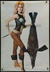7c061 BARBARELLA 29x42 commercial poster '68 Jane Fonda and penguish, recalled for legal problems!