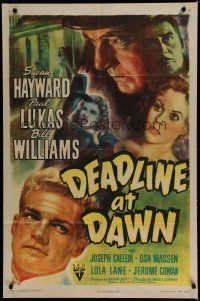 7c363 DEADLINE AT DAWN 1sh '46 Susan Hayward, by Clifford Odets from Cornel Woolrich's novel!