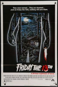 7c368 FRIDAY THE 13th 1sh '80 great Alex Ebel art, slasher classic, 24 hours of terror!