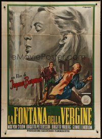 7c237 VIRGIN SPRING Italian 1p '60 Ingmar Bergman's Jungfrukallan, different Rene art of Valberg!