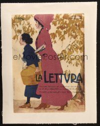 7c301 LA LETTURA linen Italian magazine cover June 1909 cool artwork!
