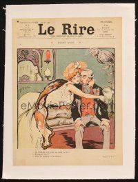 7c291 LE RIRE linen French magazine cover May 25, 1907 Bac art of sexy woman seducing older man!