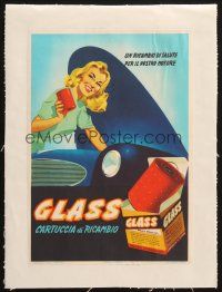 7c297 GLASS CARTUCCIA DI RICAMBIO linen 8x11 Italian advertising poster '50 A. Mariani art!