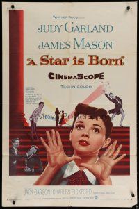 7c383 STAR IS BORN 1sh '54 great close up art of Judy Garland, James Mason, classic!
