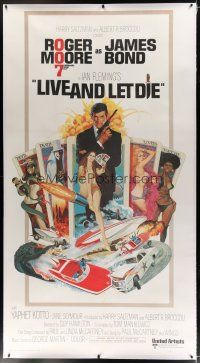 7d220 LIVE & LET DIE linen 3sh '73 tarot card art of Roger Moore as James Bond by McGinnis!