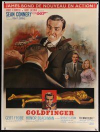 7d076 GOLDFINGER linen French 1p '64 art of Sean Connery as James Bond 007 by Jean Mascii!