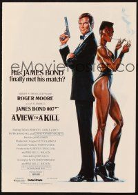 7d358 VIEW TO A KILL English herald '85 art of Roger Moore as James Bond & Grace Jones by Goozee!