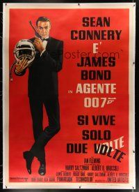 7d136 YOU ONLY LIVE TWICE linen Italian 2p R70s art of Sean Connery as James Bond w/ gun & helmet!