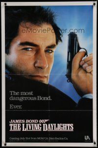 7d369 LIVING DAYLIGHTS teaser 1sh '87 most dangerous Timothy Dalton as James Bond with gun!