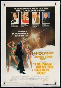 7d241 MAN WITH THE GOLDEN GUN linen style B 1sh '74 cool Jung art showing past James Bond villains!
