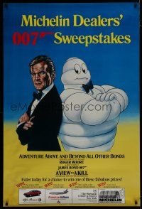 7d355 VIEW TO A KILL special 33x49 '85 Storozyk art of Roger Moore as James Bond w/ Michelin Man!