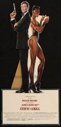7d351 VIEW TO A KILL die-cut standee '85 art of Roger Moore as James Bond & Grace Jones by Goozee!