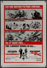 7d166 THUNDERBALL/YOU ONLY LIVE TWICE linen 1sh '71 Sean Connery's two biggest James Bonds of all!