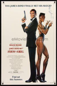 7d352 VIEW TO A KILL advance 1sh '85 art of Moore as James Bond & smoking Grace Jones by Goozee!