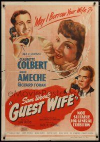 7e191 GUEST WIFE Aust 1sh '45 Don Ameche asks Dick Foran if he can borrow Claudette Colbert!