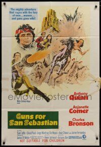7e193 GUNS FOR SAN SEBASTIAN Aust 1sh '68 art of Anthony Quinn w/cannon & Charles Bronson!